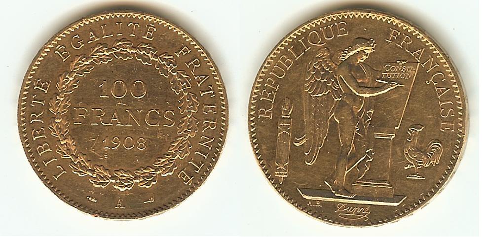 100 Francs Gold Génie 1908 gEF